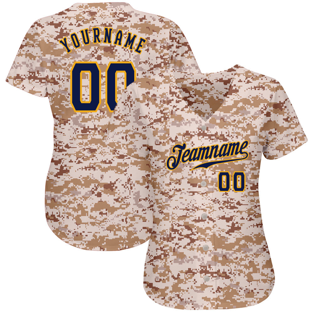 Custom Camo Navy-Gold Authentic Salute To Service Baseball Jersey
