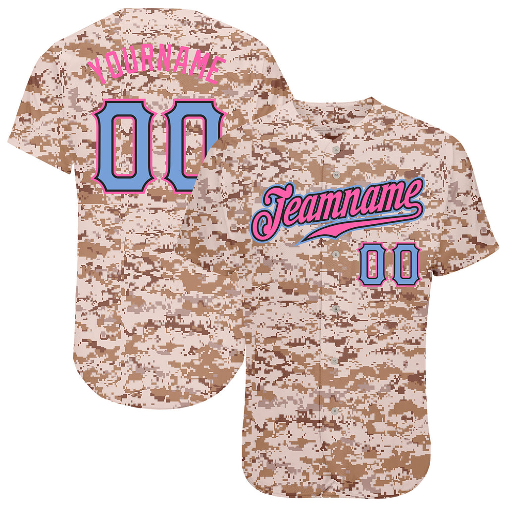 Custom Camo Powder Blue-Pink Authentic Salute To Service Baseball Jersey