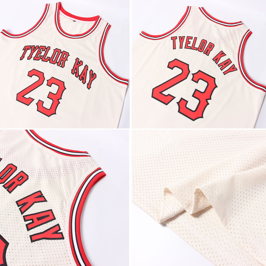 Custom Cream Red-Black Authentic Throwback Basketball Jersey