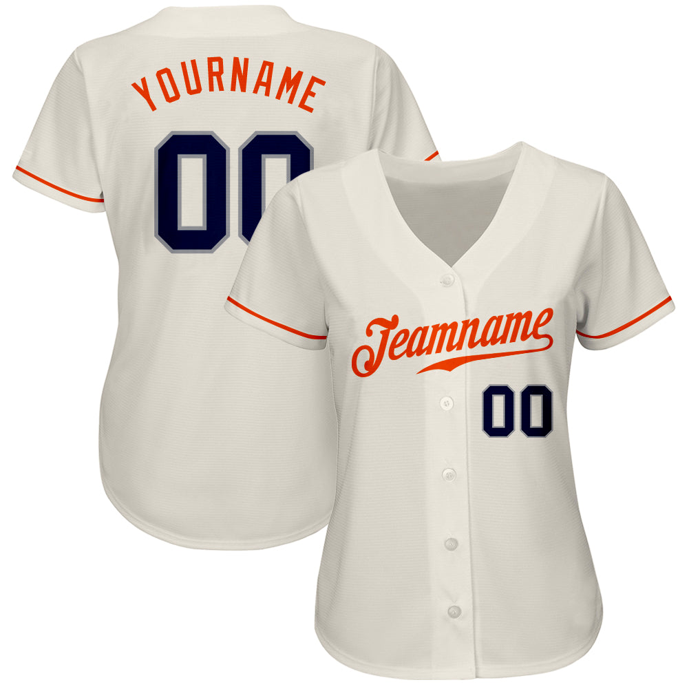 Custom Cream Navy-Orange Authentic Baseball Jersey