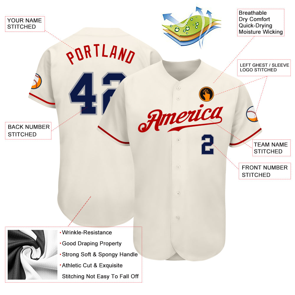 Custom Cream Navy-Red Authentic Baseball Jersey