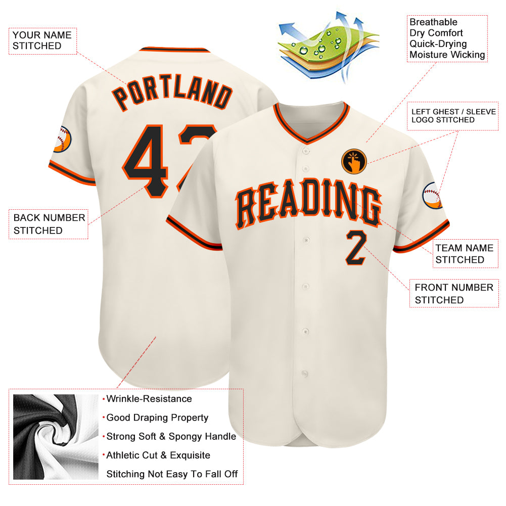 Custom Cream Black-Orange Authentic Baseball Jersey