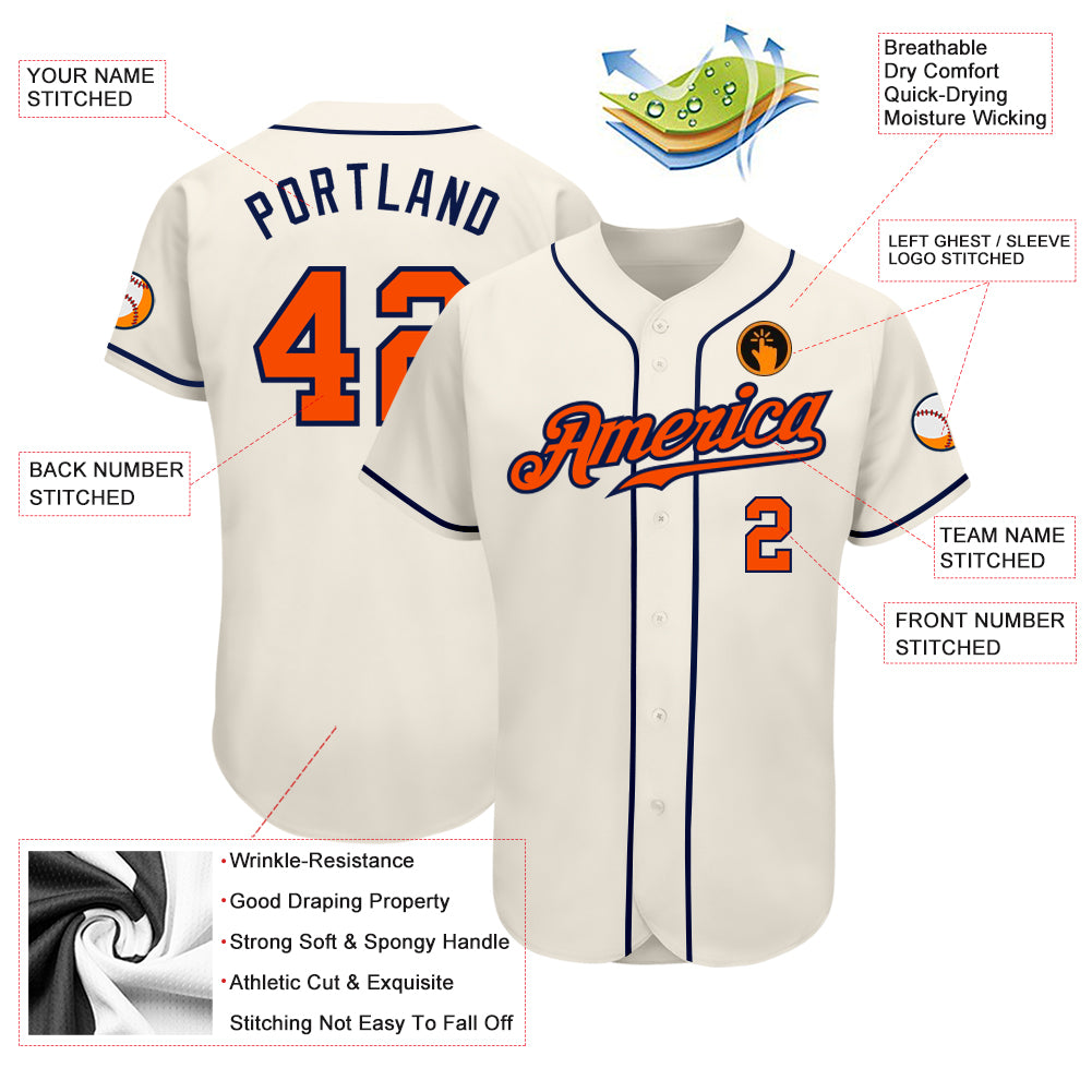 Custom Cream Orange-Navy Authentic Baseball Jersey