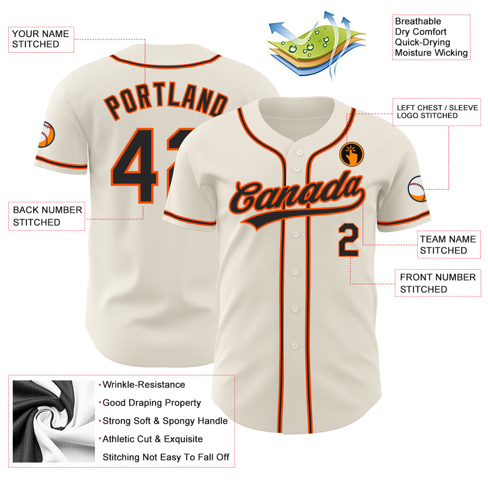 Custom Cream Black-Orange Authentic Baseball Jersey
