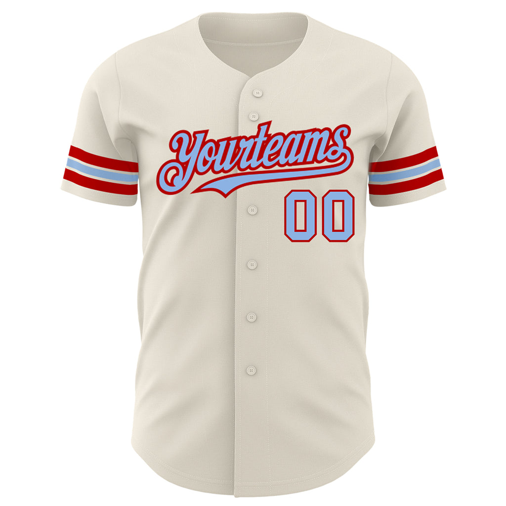 Custom Cream Light Blue-Red Authentic Baseball Jersey