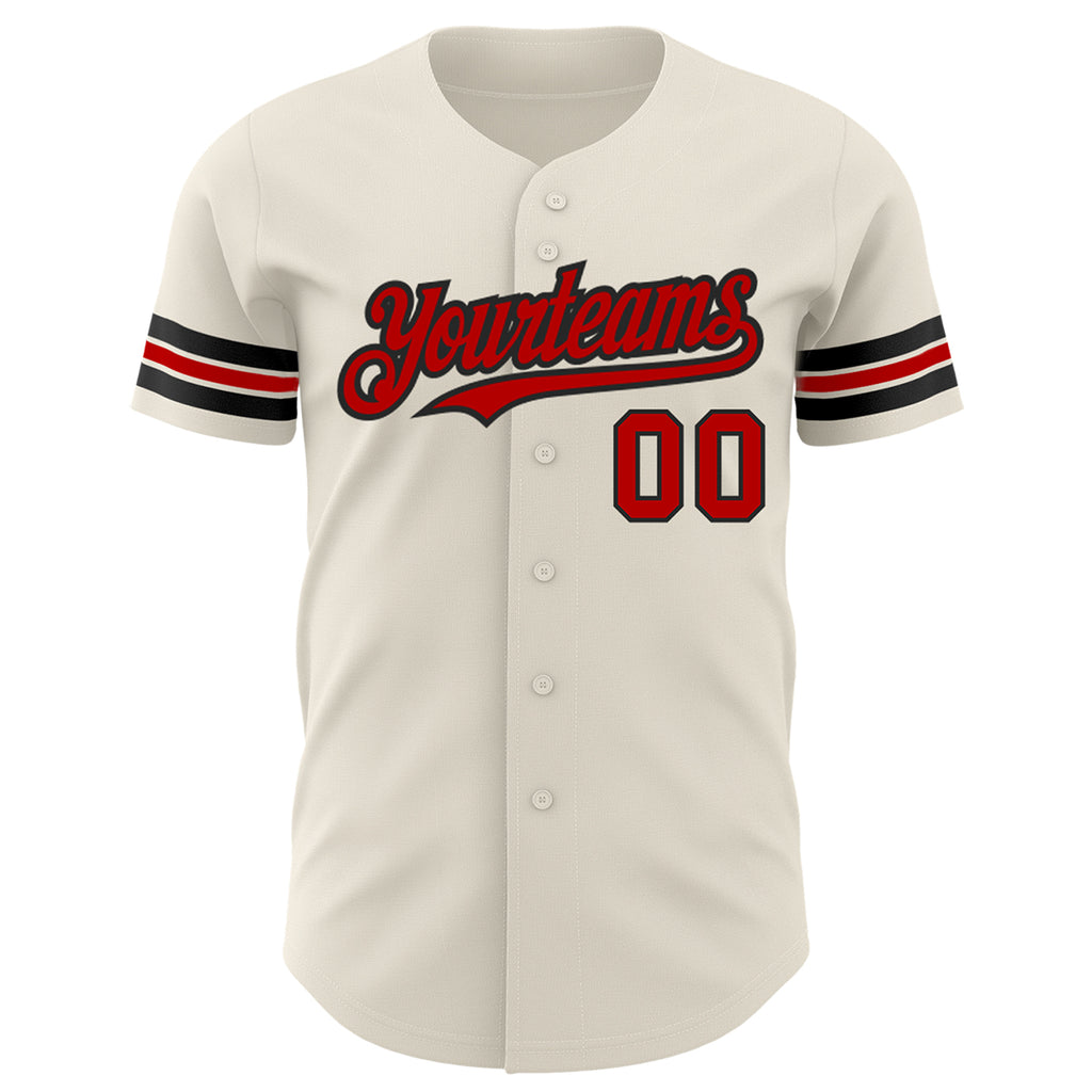 Custom Cream Red-Black Authentic Baseball Jersey