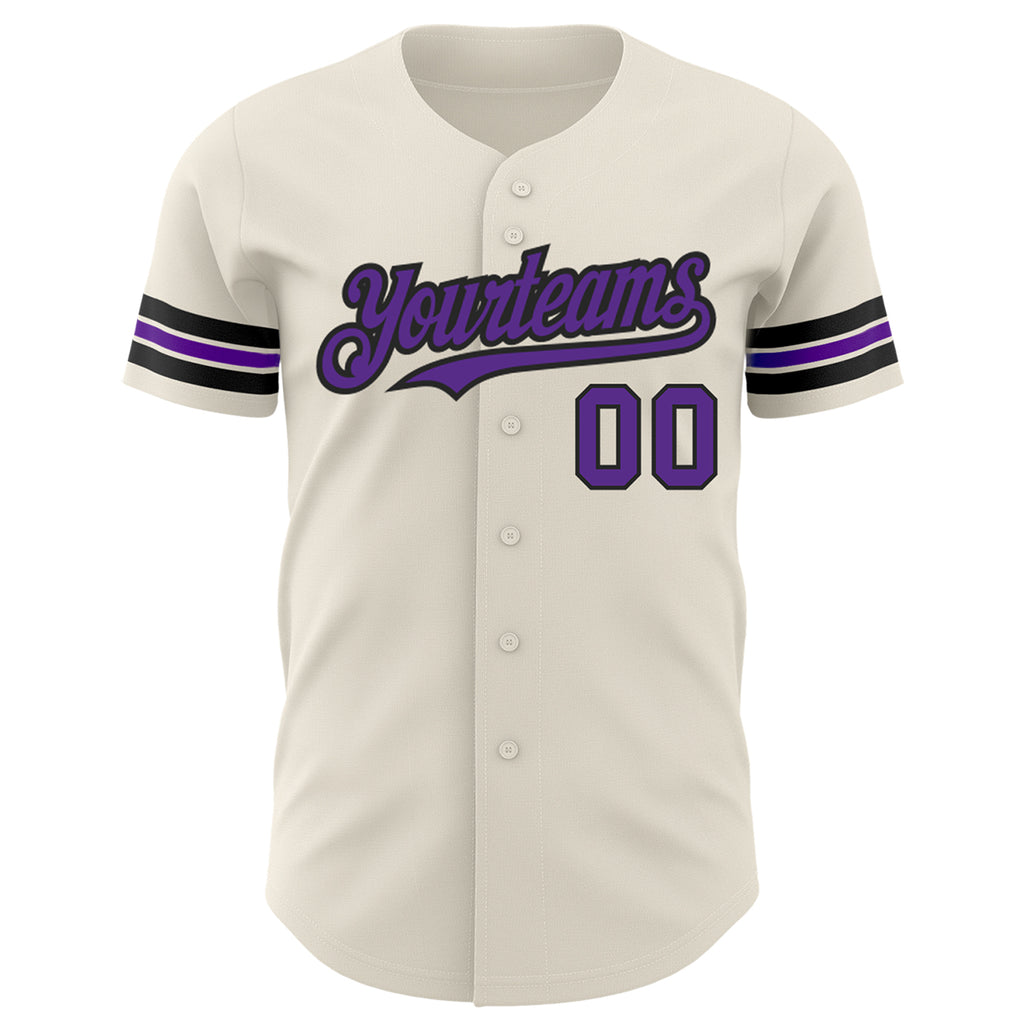 Custom Cream Purple-Black Authentic Baseball Jersey