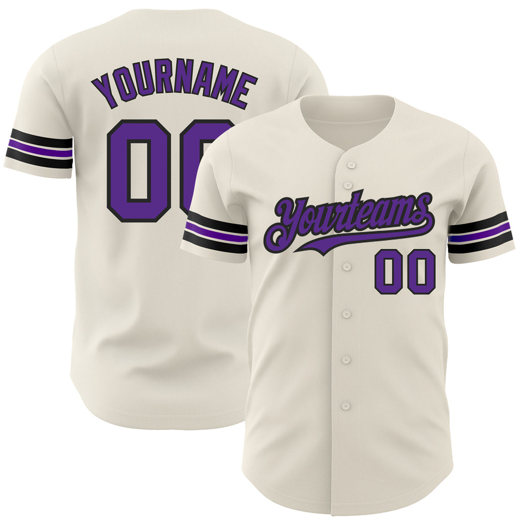 Custom Cream Purple-Black Authentic Baseball Jersey