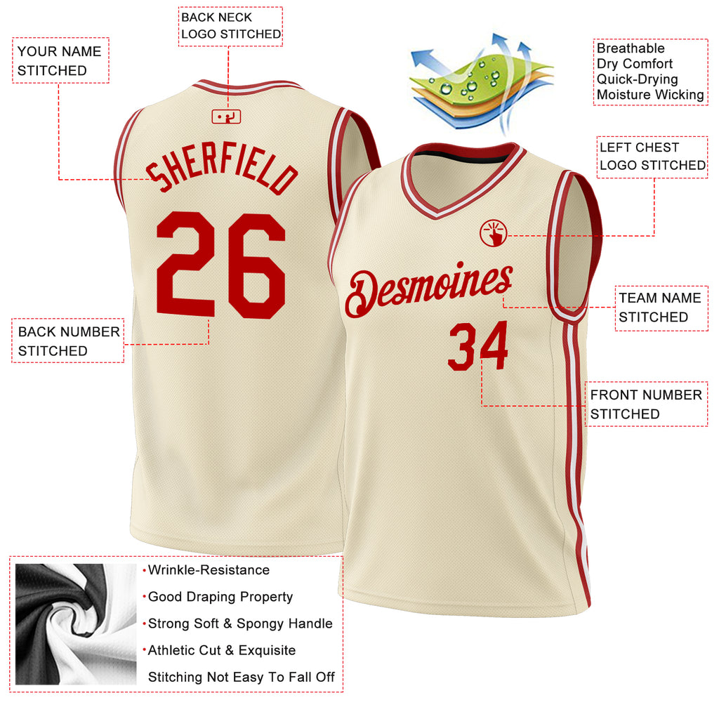 Custom Cream Red-White Authentic Throwback Basketball Jersey