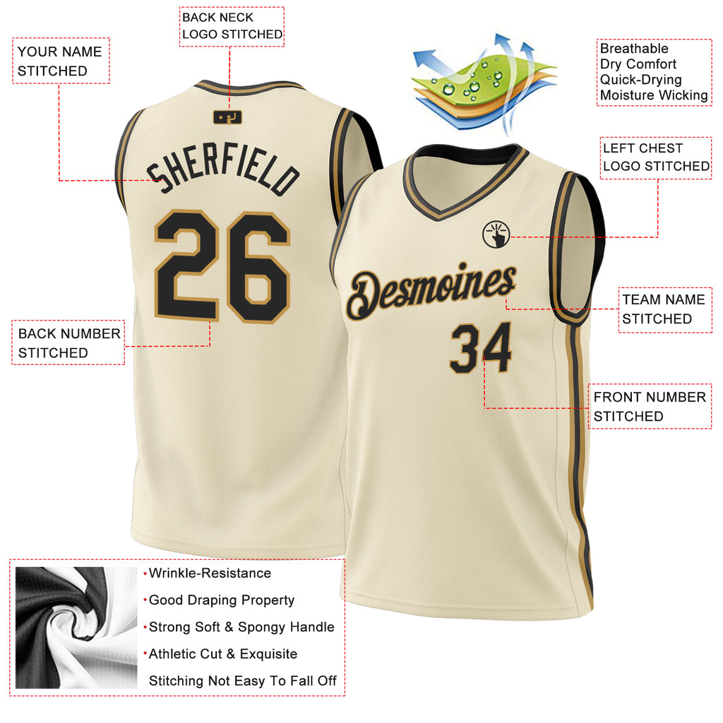Custom Cream Black-Old Gold Authentic Throwback Basketball Jersey