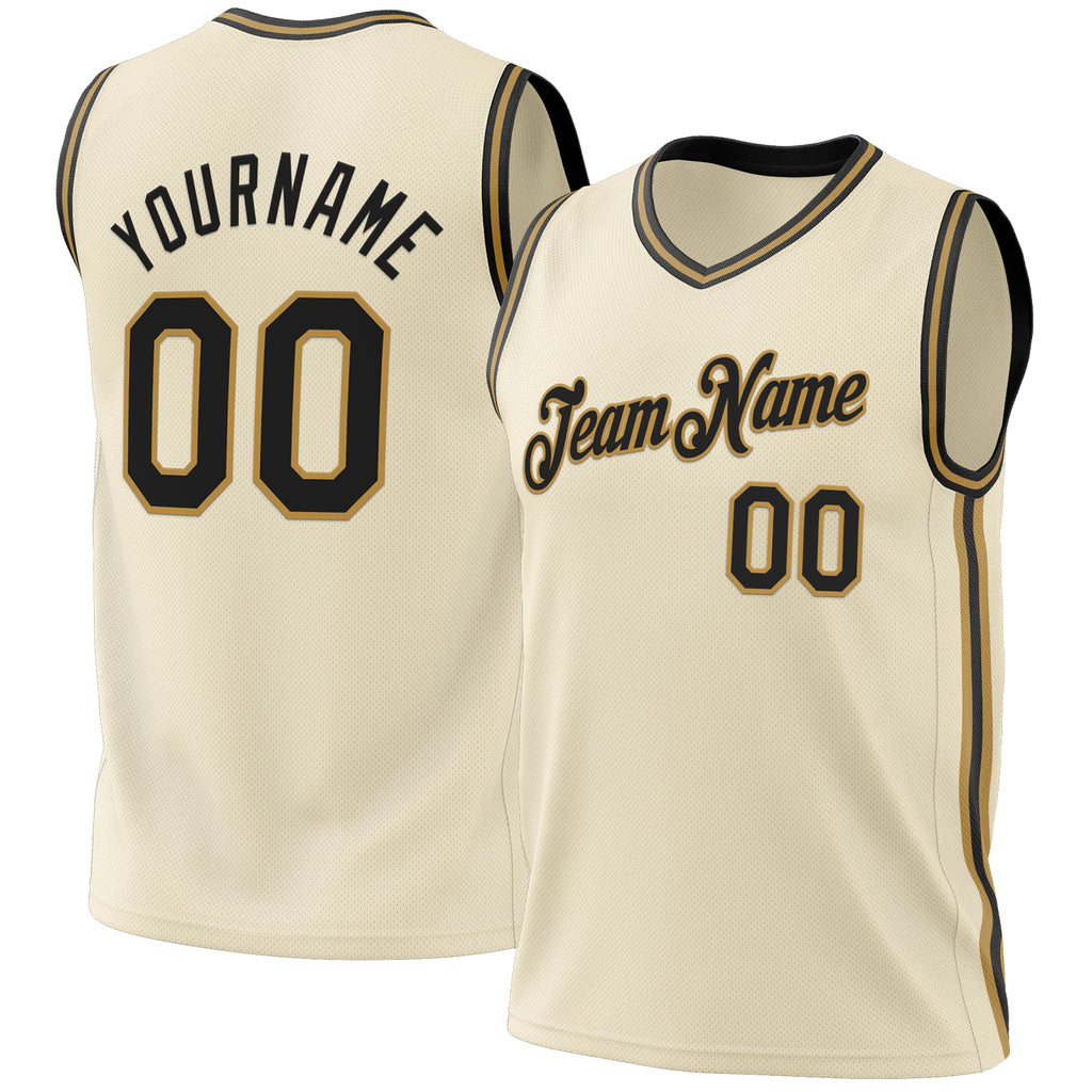 Custom Cream Black-Old Gold Authentic Throwback Basketball Jersey