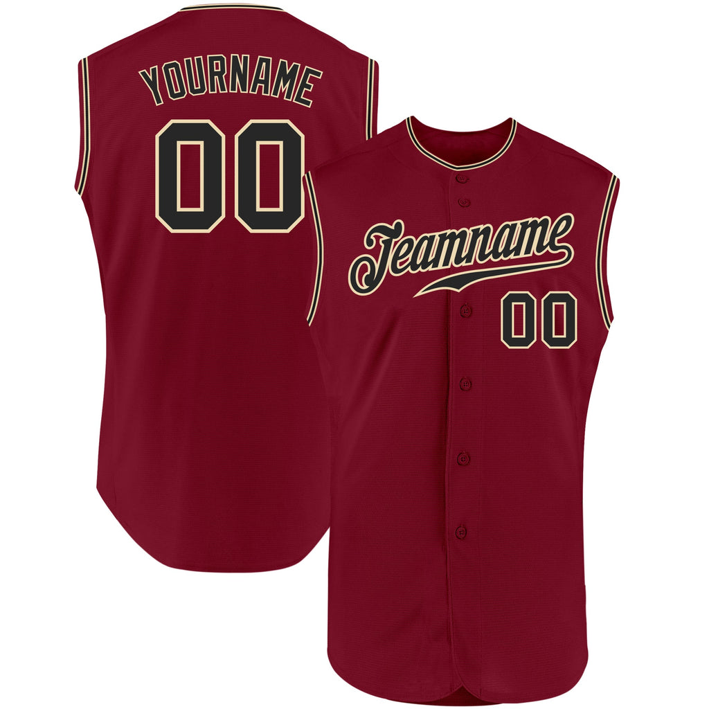 Custom Crimson Black-Cream Authentic Sleeveless Baseball Jersey
