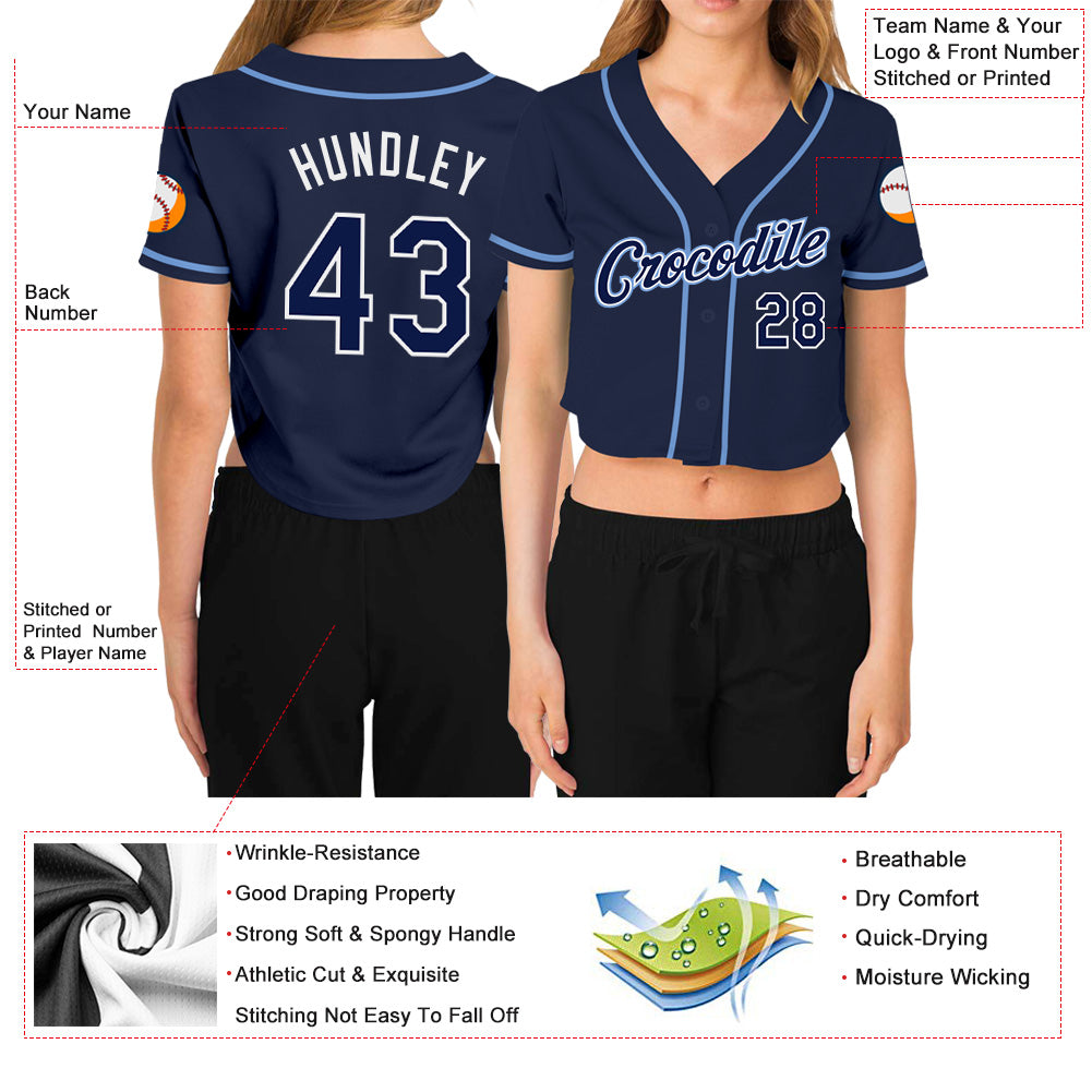 Custom Women's Navy Navy-White V-Neck Cropped Baseball Jersey