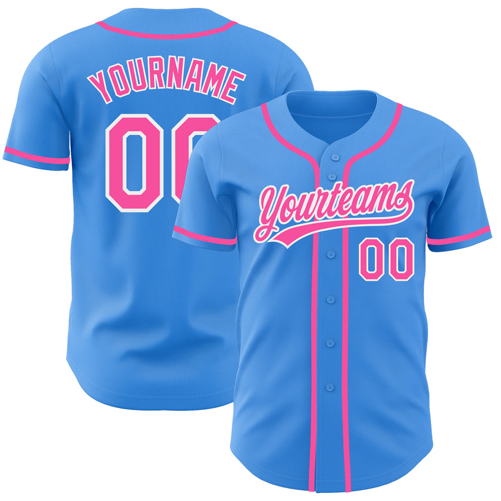 Custom Electric Blue Pink-White Authentic Baseball Jersey
