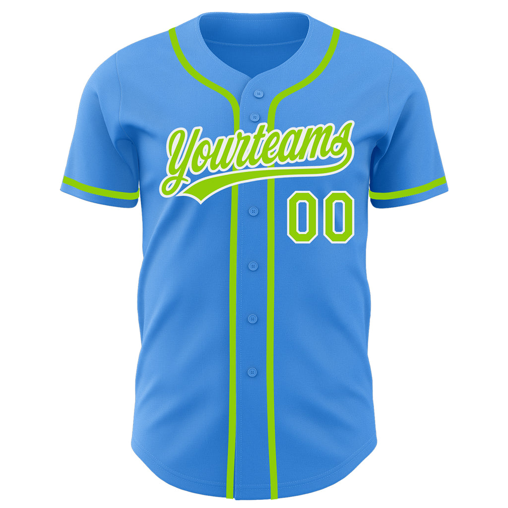 Custom Electric Blue Neon Green-White Authentic Baseball Jersey