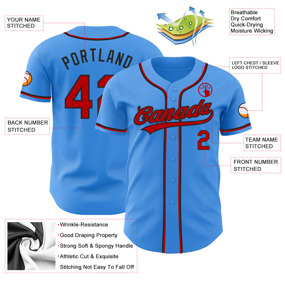 Custom Electric Blue Red-Black Authentic Baseball Jersey