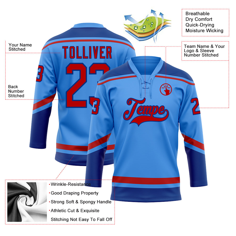 Custom Electric Blue Red-Royal Hockey Lace Neck Jersey