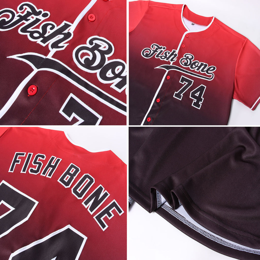 Custom Red Black-White Authentic Fade Fashion Baseball Jersey