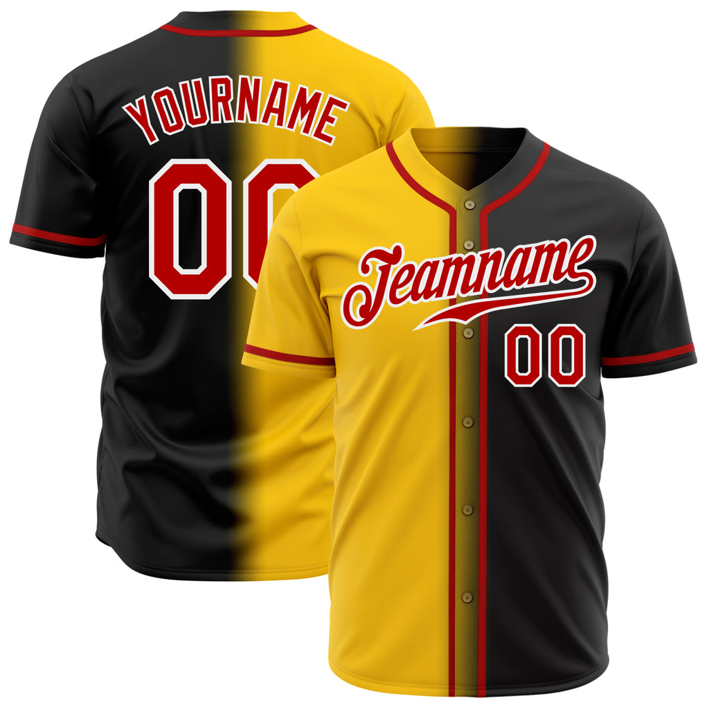 Custom Black Red Yellow-White Authentic Gradient Fashion Baseball Jersey