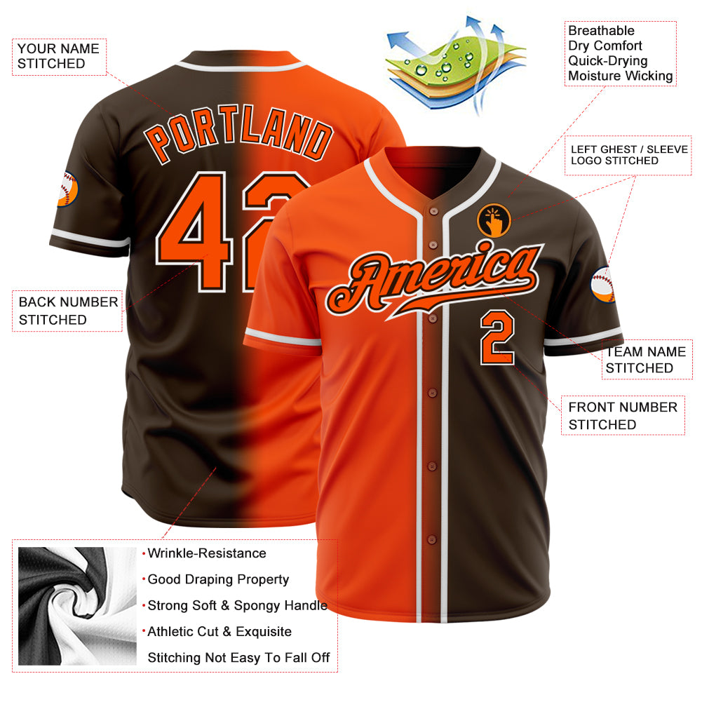 Custom Brown Orange-White Authentic Gradient Fashion Baseball Jersey