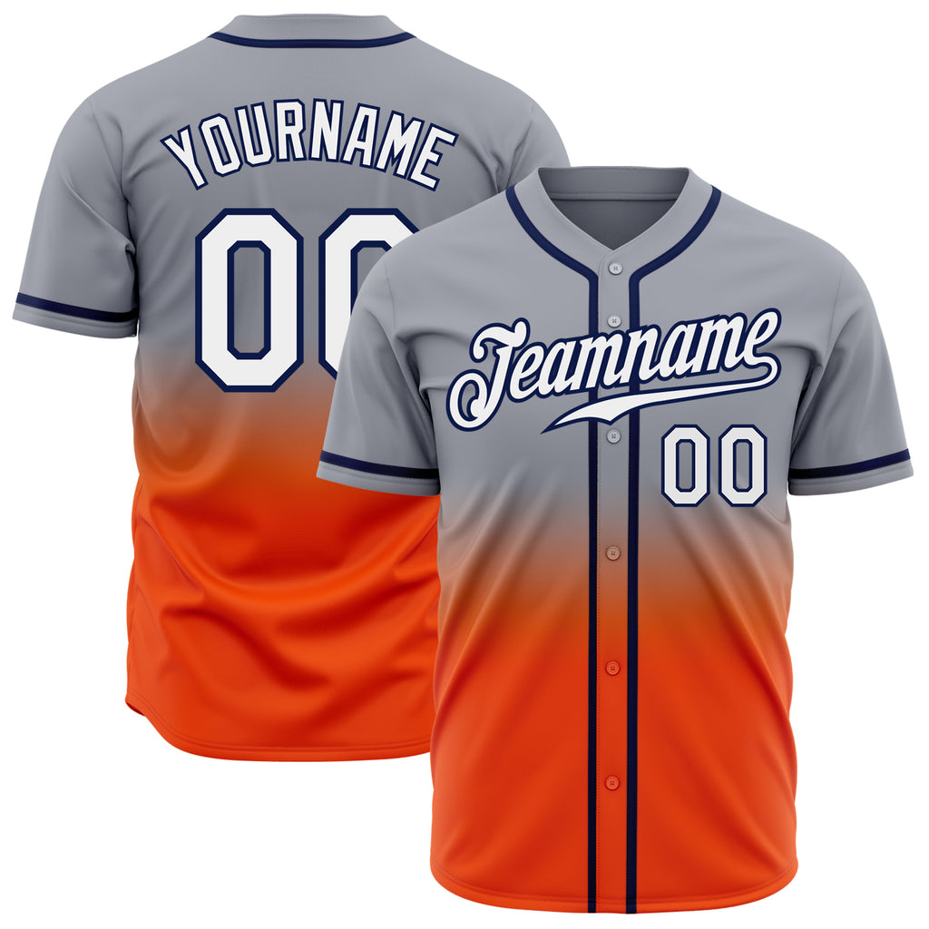 Custom Gray White Orange-Navy Authentic Fade Fashion Baseball Jersey