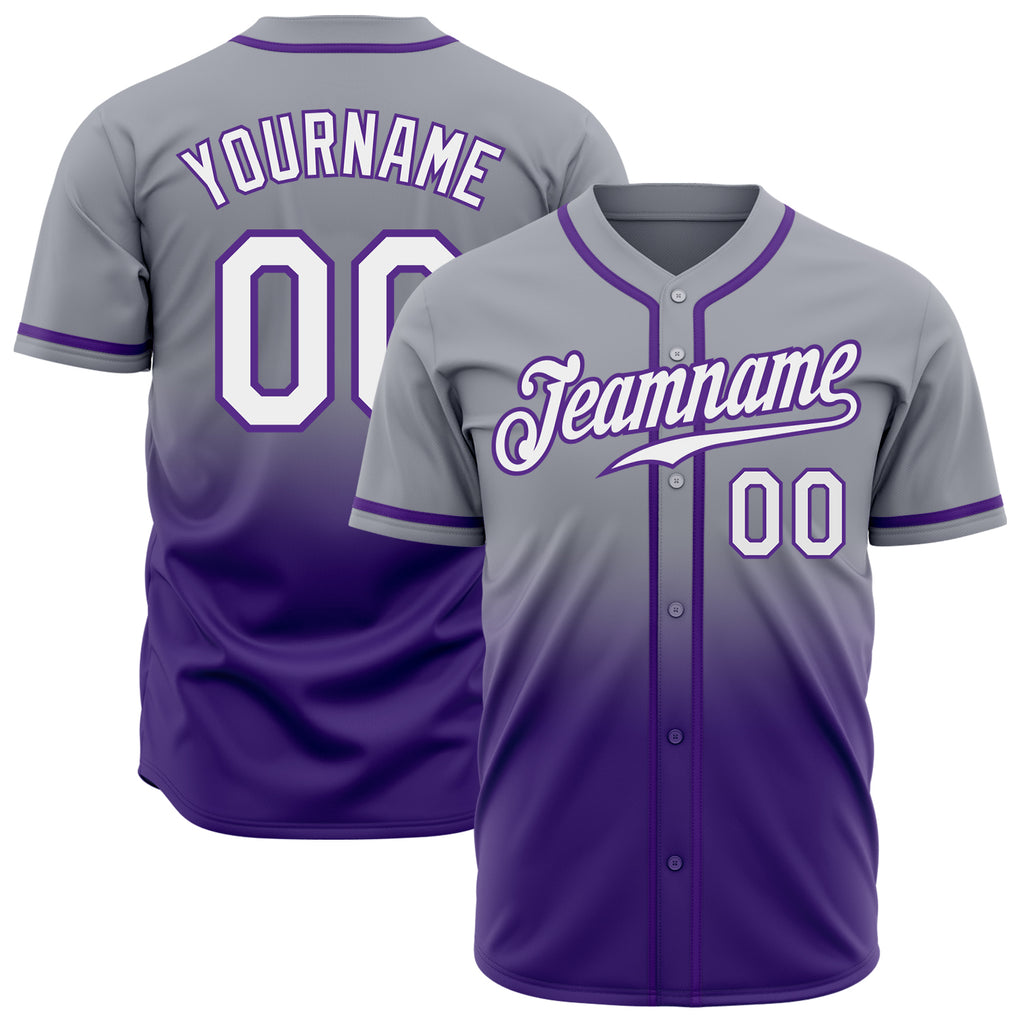 Custom Gray White-Purple Authentic Fade Fashion Baseball Jersey
