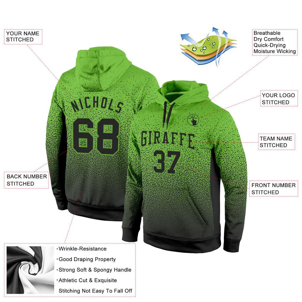 Custom Stitched Neon Green Black Fade Fashion Sports Pullover Sweatshirt Hoodie