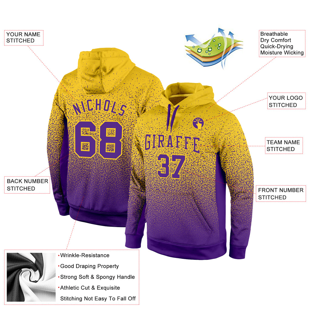 Custom Stitched Gold Purple Fade Fashion Sports Pullover Sweatshirt Hoodie