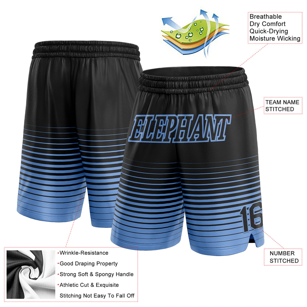 Custom Black Light Blue Pinstripe Fade Fashion Authentic Basketball Shorts