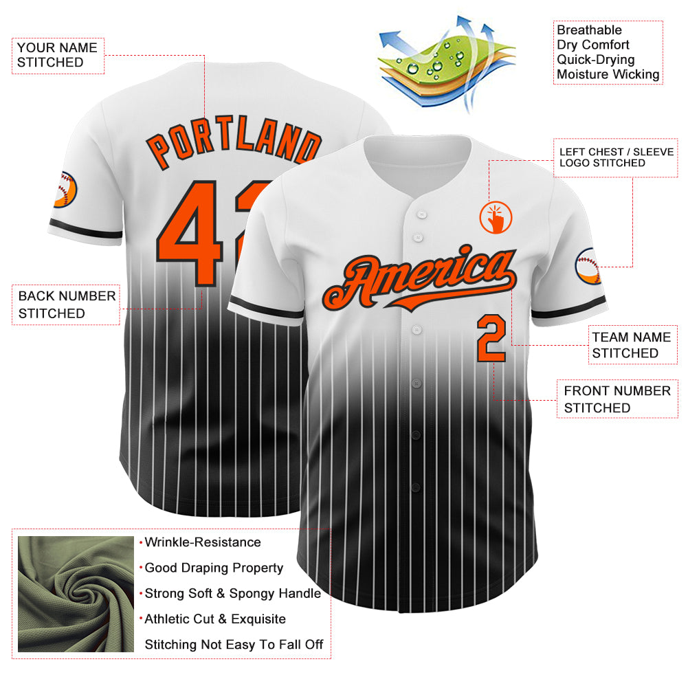 Custom White Pinstripe Orange-Black Authentic Fade Fashion Baseball Jersey