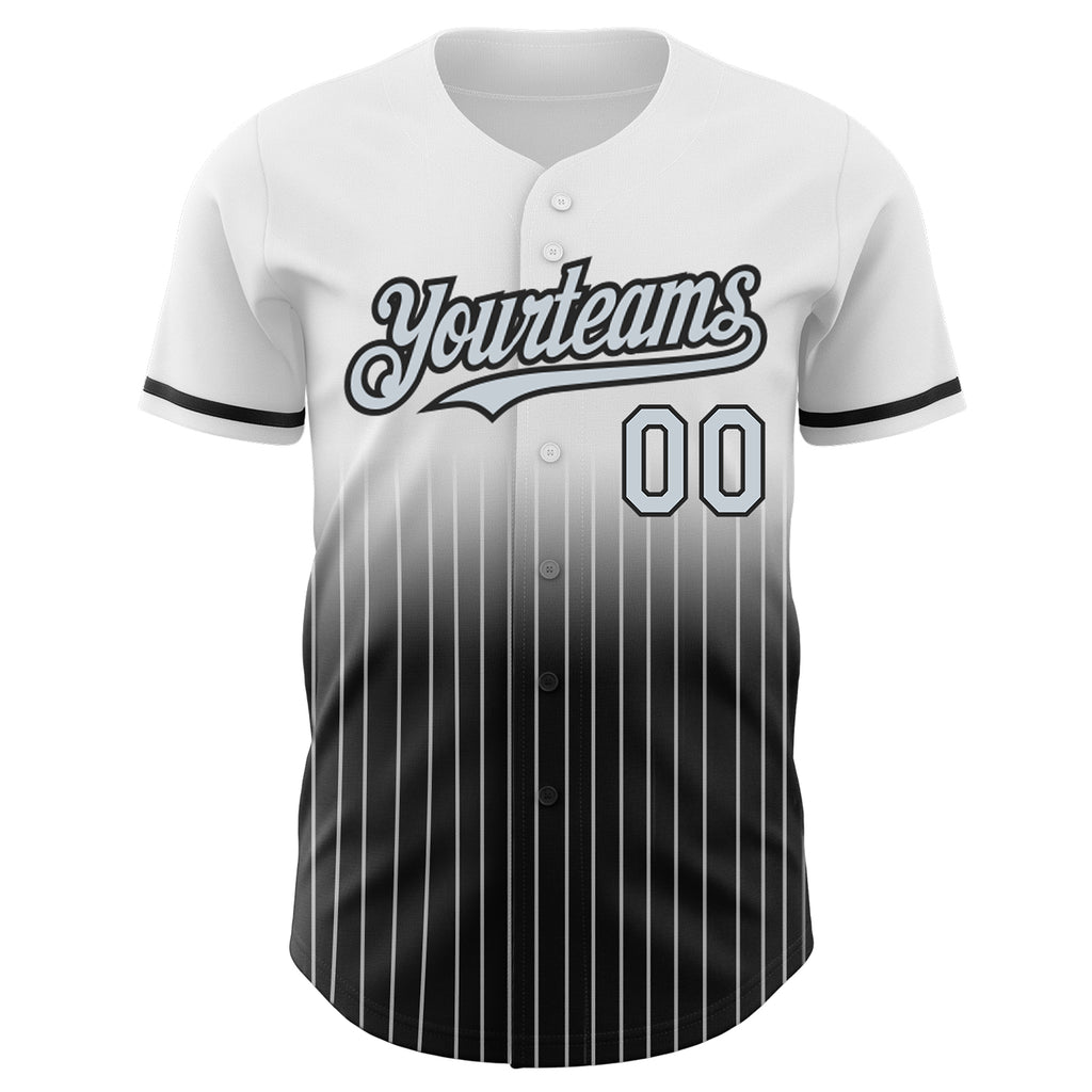 Custom White Pinstripe Silver-Black Authentic Fade Fashion Baseball Jersey
