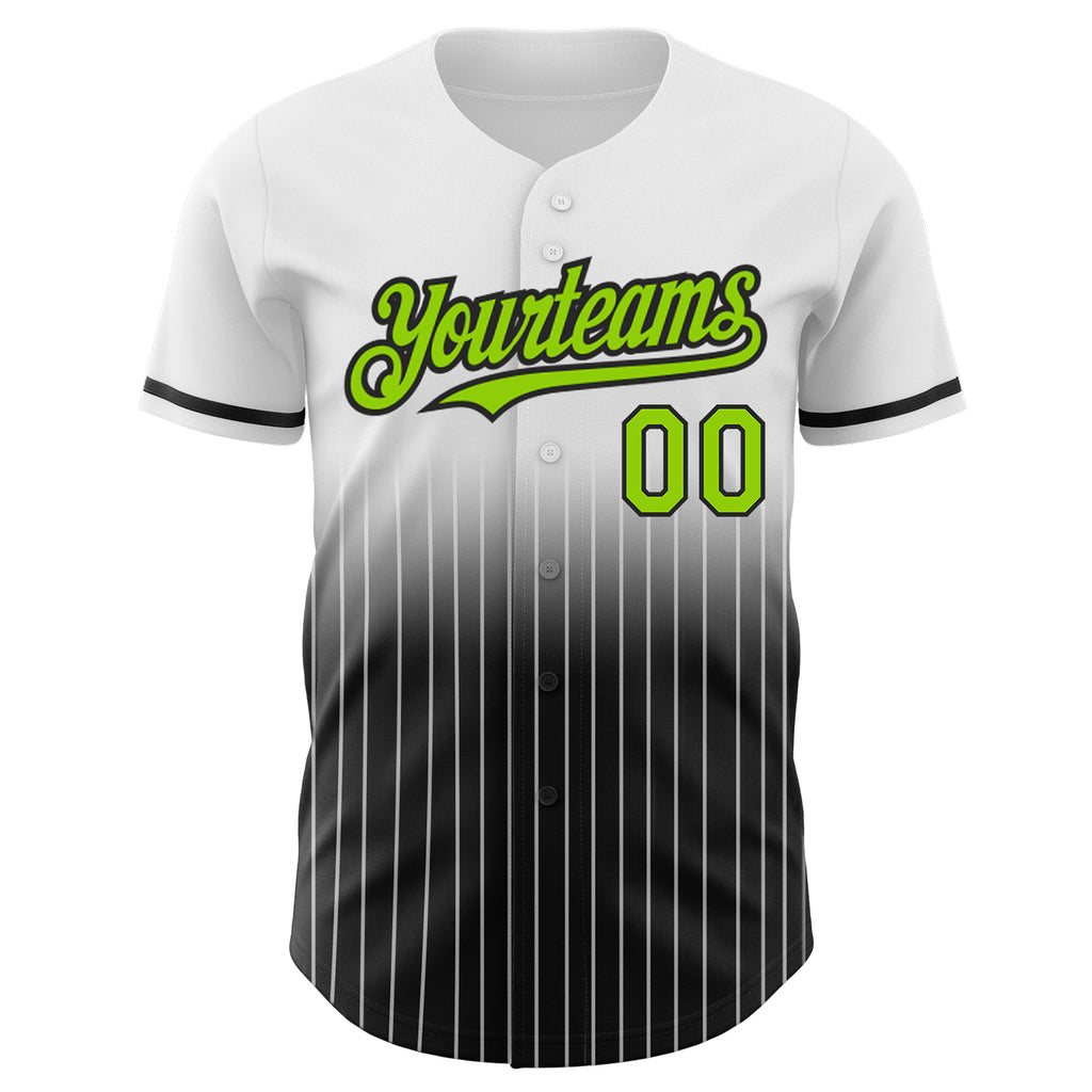 Custom White Pinstripe Neon Green-Black Authentic Fade Fashion Baseball Jersey