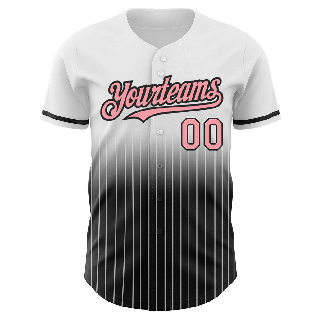 Custom White Pinstripe Medium Pink-Black Authentic Fade Fashion Baseball Jersey