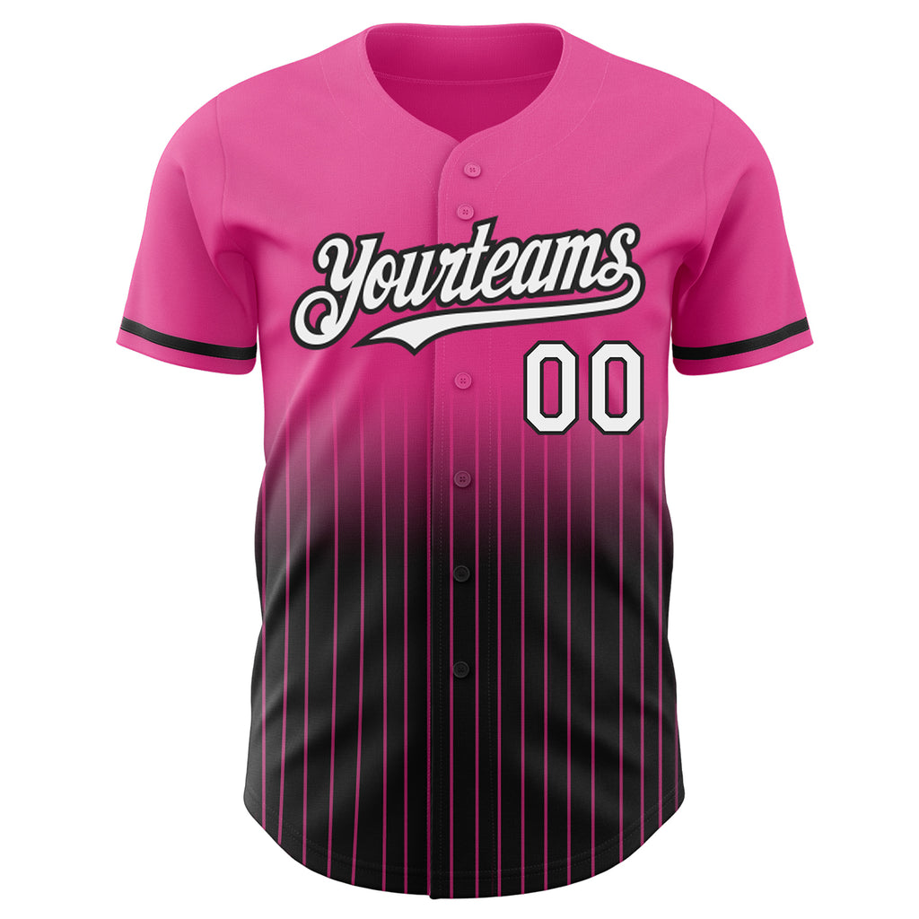 Custom Pink Pinstripe White-Black Authentic Fade Fashion Baseball Jersey