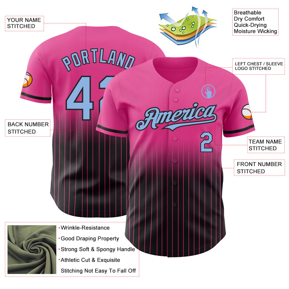 Custom Pink Pinstripe Light Blue-Black Authentic Fade Fashion Baseball Jersey