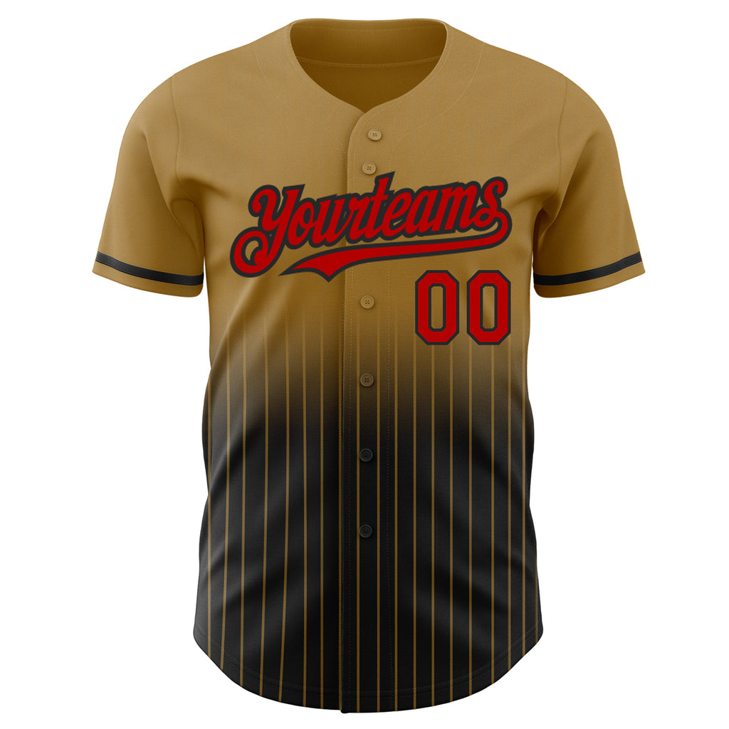 Custom Old Gold Pinstripe Red-Black Authentic Fade Fashion Baseball Jersey