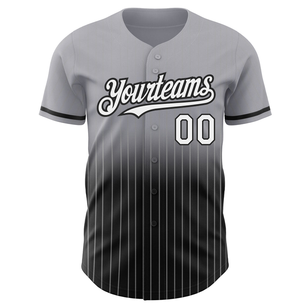 Custom Gray Pinstripe White-Black Authentic Fade Fashion Baseball Jersey