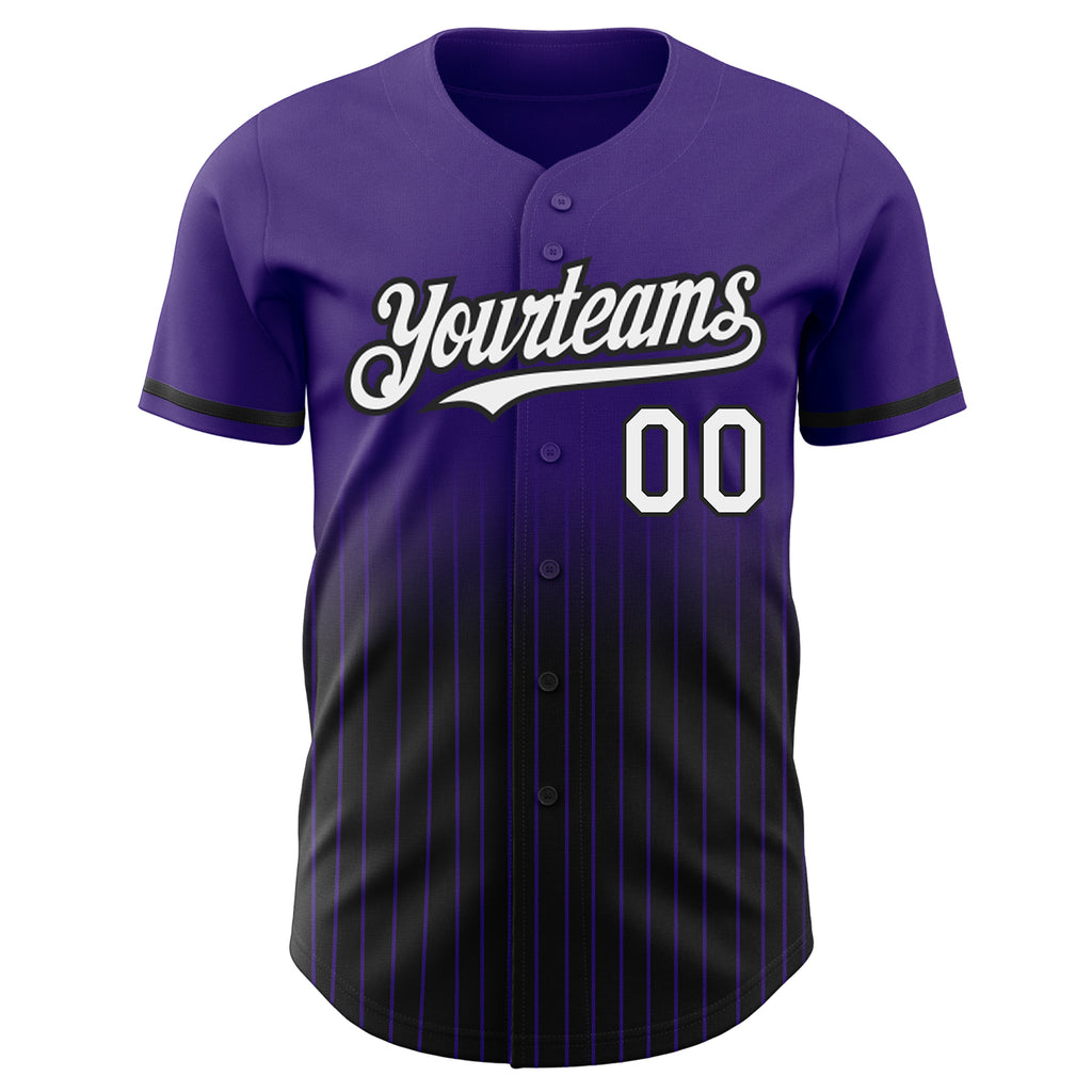 Custom Purple Pinstripe White-Black Authentic Fade Fashion Baseball Jersey