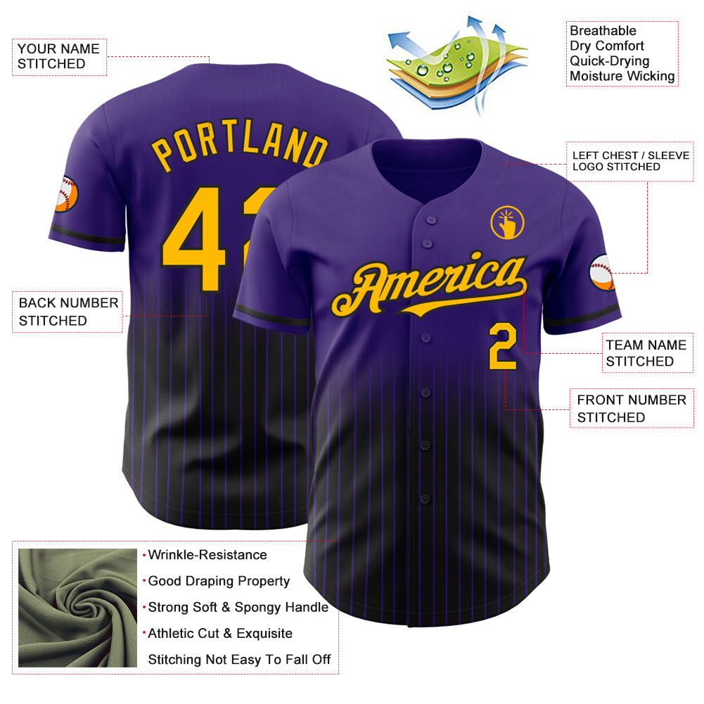 Custom Purple Pinstripe Gold-Black Authentic Fade Fashion Baseball Jersey