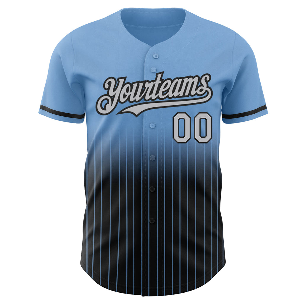 Custom Light Blue Pinstripe Gray-Black Authentic Fade Fashion Baseball Jersey