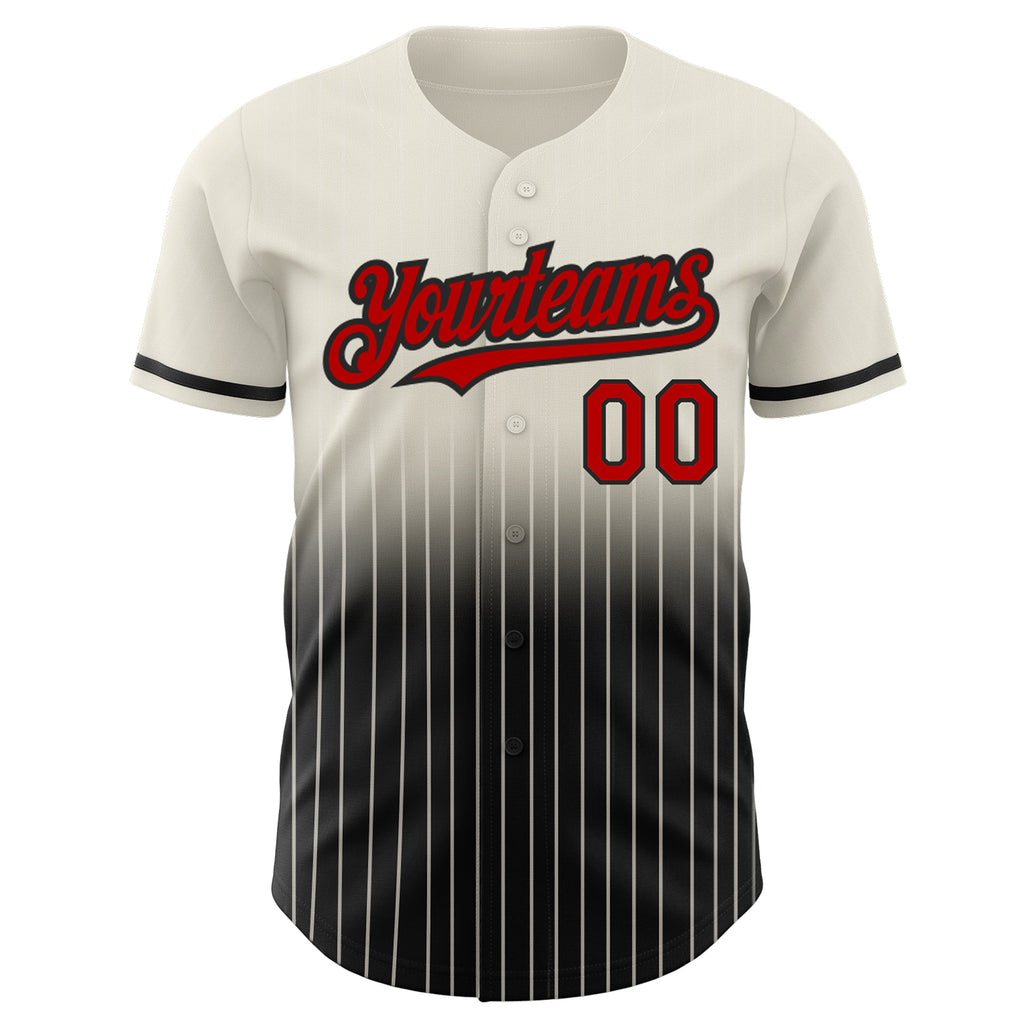 Custom Cream Pinstripe Red-Black Authentic Fade Fashion Baseball Jersey