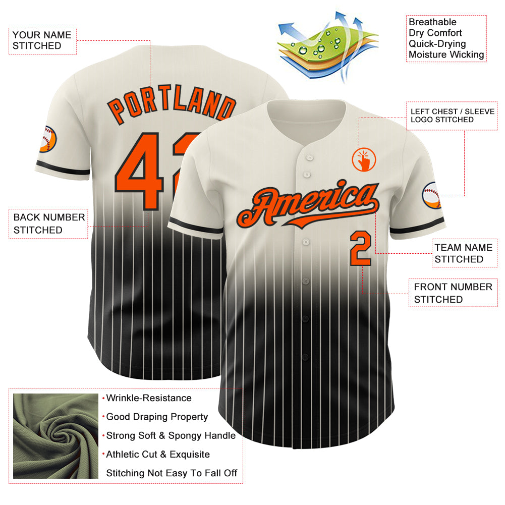 Custom Cream Pinstripe Orange-Black Authentic Fade Fashion Baseball Jersey