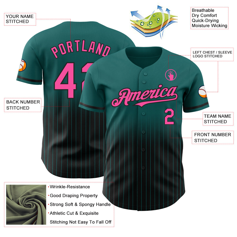 Custom Teal Pinstripe Pink-Black Authentic Fade Fashion Baseball Jersey