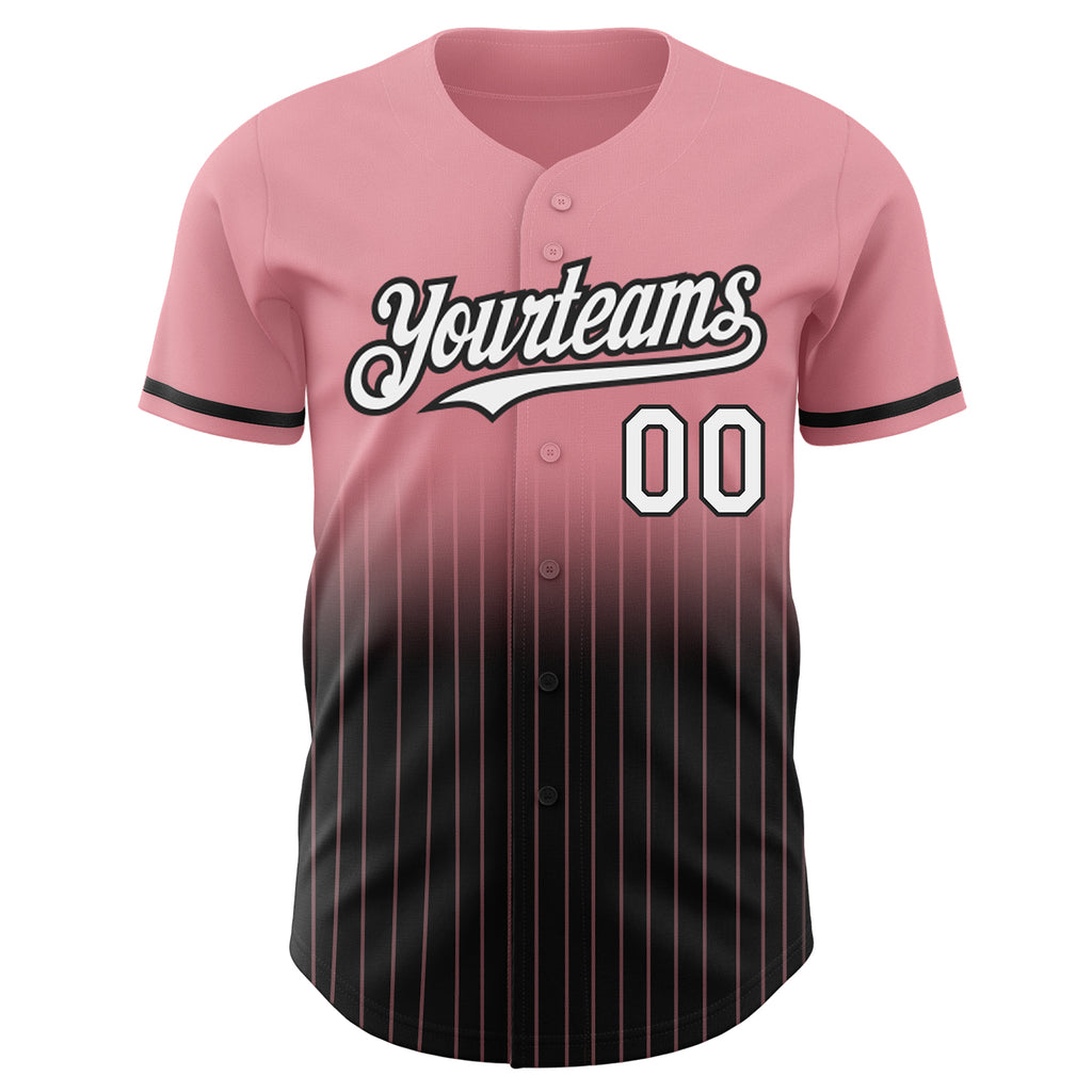 Custom Medium Pink Pinstripe White-Black Authentic Fade Fashion Baseball Jersey
