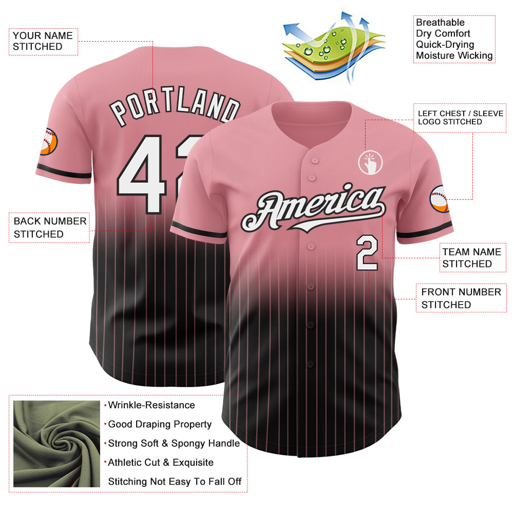 Custom Medium Pink Pinstripe White-Black Authentic Fade Fashion Baseball Jersey