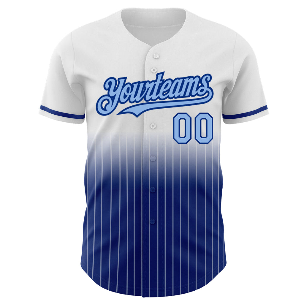 Custom White Pinstripe Light Blue-Royal Authentic Fade Fashion Baseball Jersey