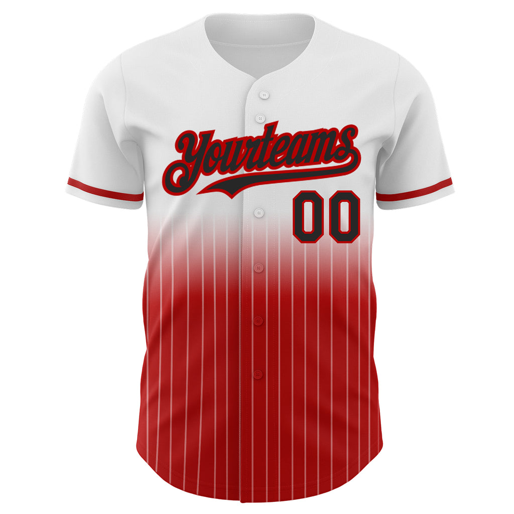 Custom White Pinstripe Black-Red Authentic Fade Fashion Baseball Jersey