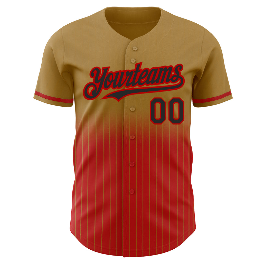 Custom Old Gold Pinstripe Black-Red Authentic Fade Fashion Baseball Jersey
