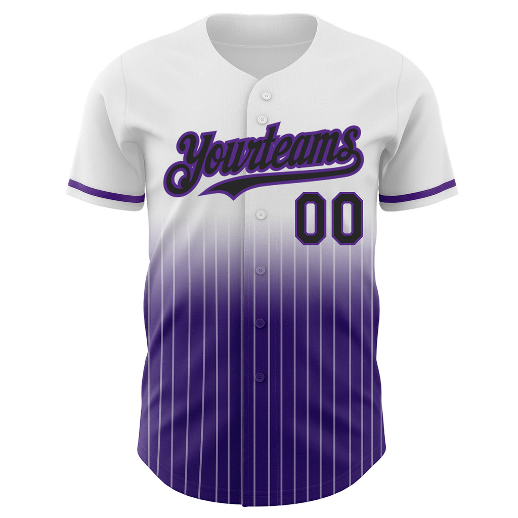Custom White Pinstripe Black-Purple Authentic Fade Fashion Baseball Jersey