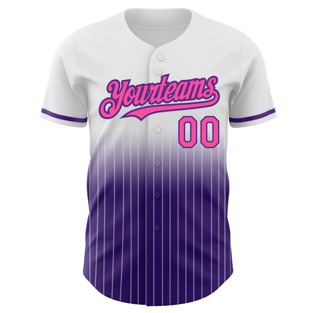 Custom White Pinstripe Pink-Purple Authentic Fade Fashion Baseball Jersey